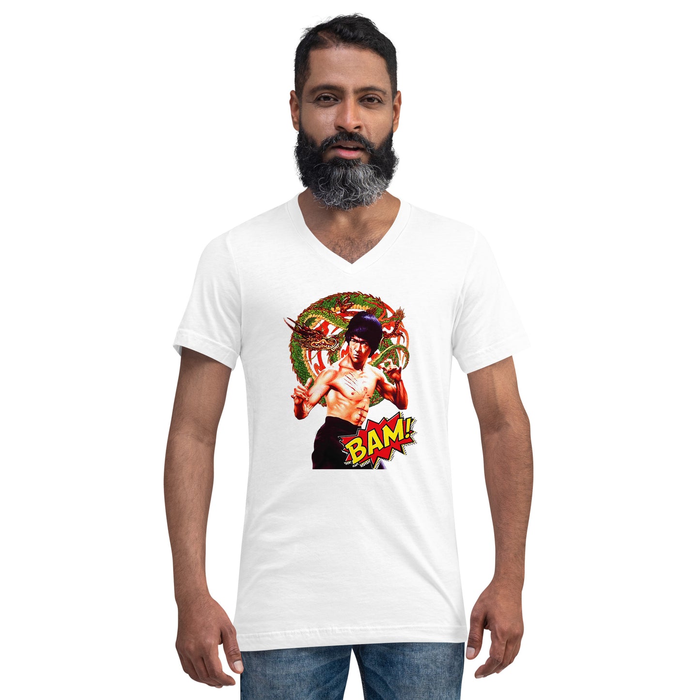 Kurzärmeliges Unisex-T-Shirt mit V-Ausschnitt Bruce Lee