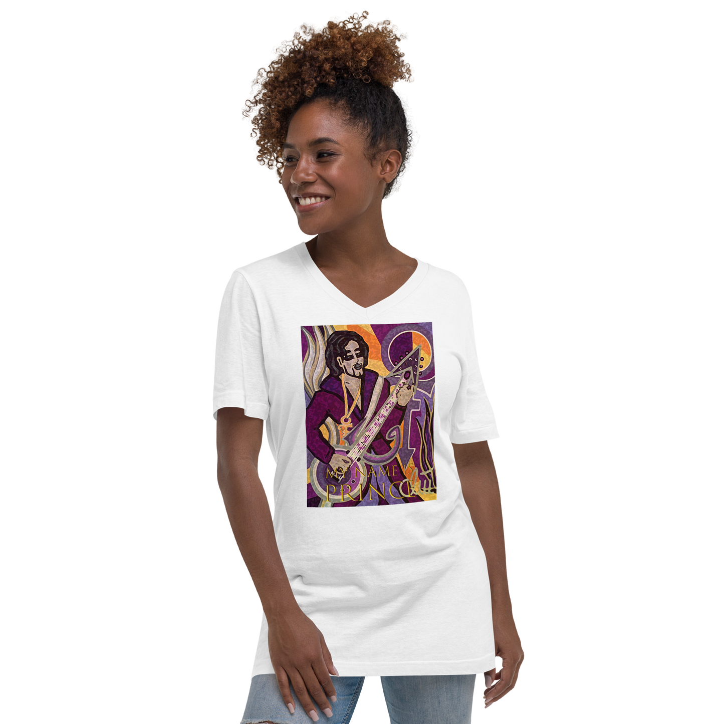 Kurzärmeliges Unisex-T-Shirt mit V-Ausschnitt My name is Prince