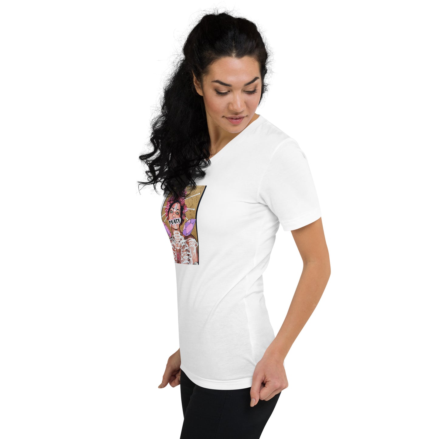 Kurzärmeliges Unisex-T-Shirt mit V-Ausschnitt PEACE