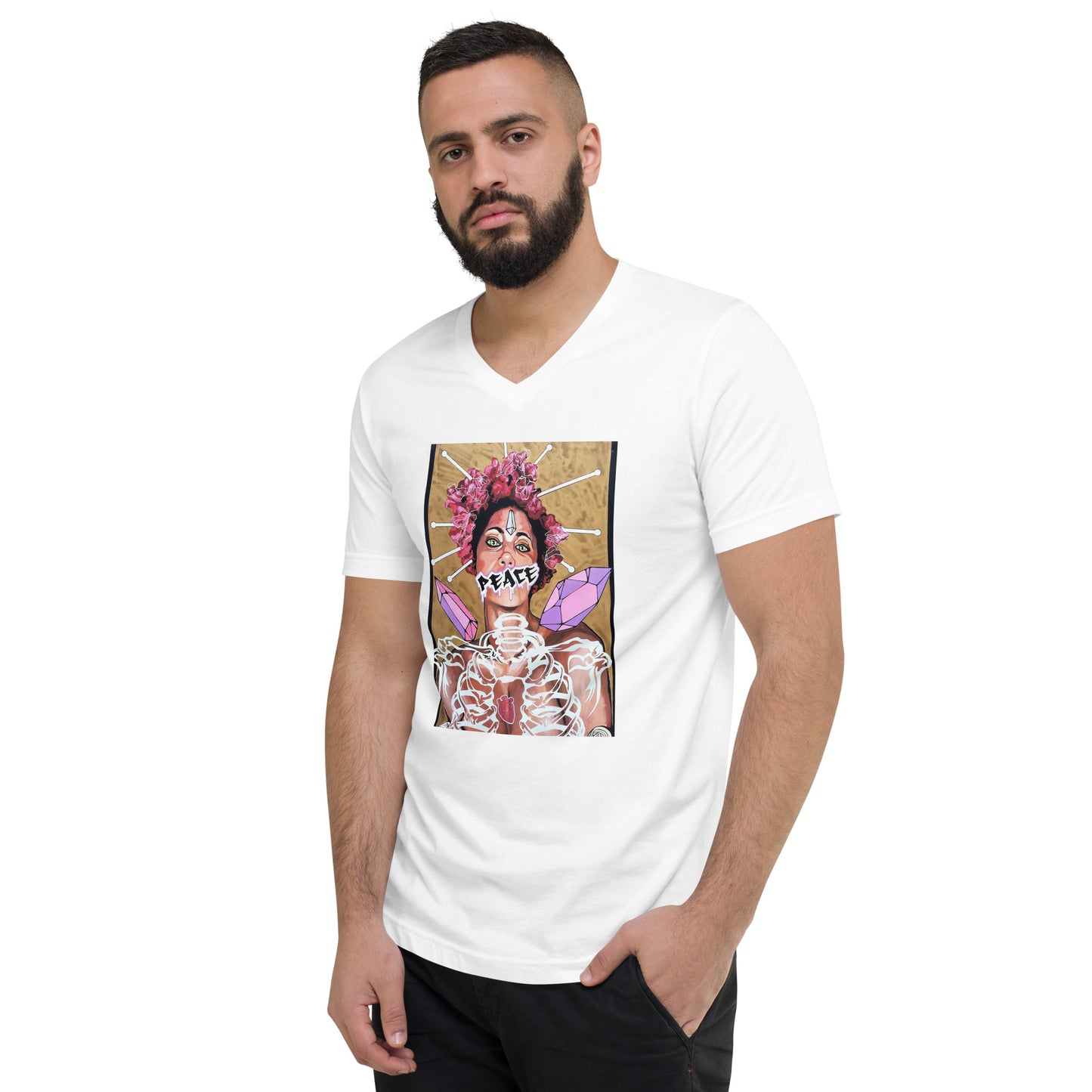 Kurzärmeliges Unisex-T-Shirt mit V-Ausschnitt Peace