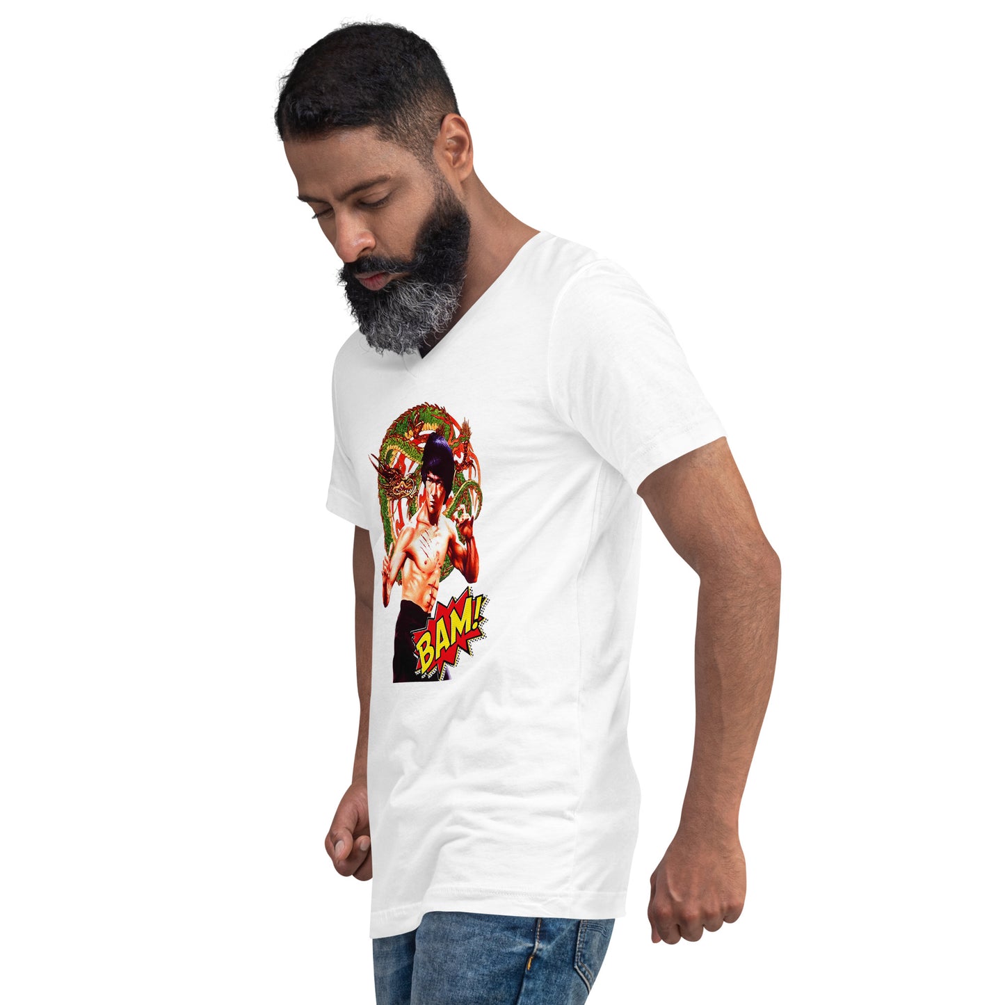 Kurzärmeliges Unisex-T-Shirt mit V-Ausschnitt Bruce Lee