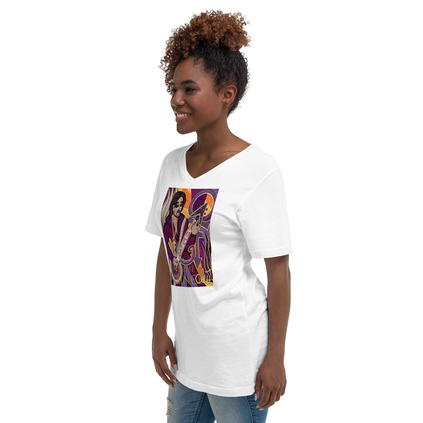 Kurzärmeliges Unisex-T-Shirt mit V-Ausschnitt My name is Prince