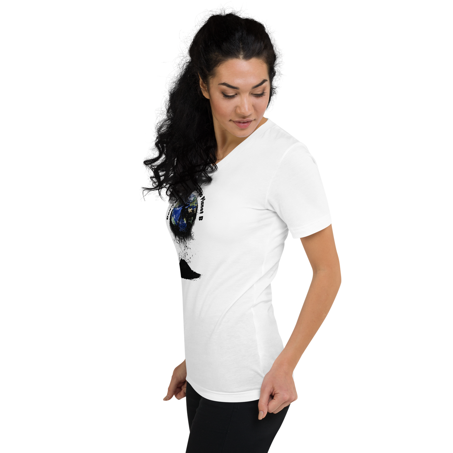 Kurzärmeliges Unisex-T-Shirt mit V-Ausschnitt Don't waste it. There is no Planet B.