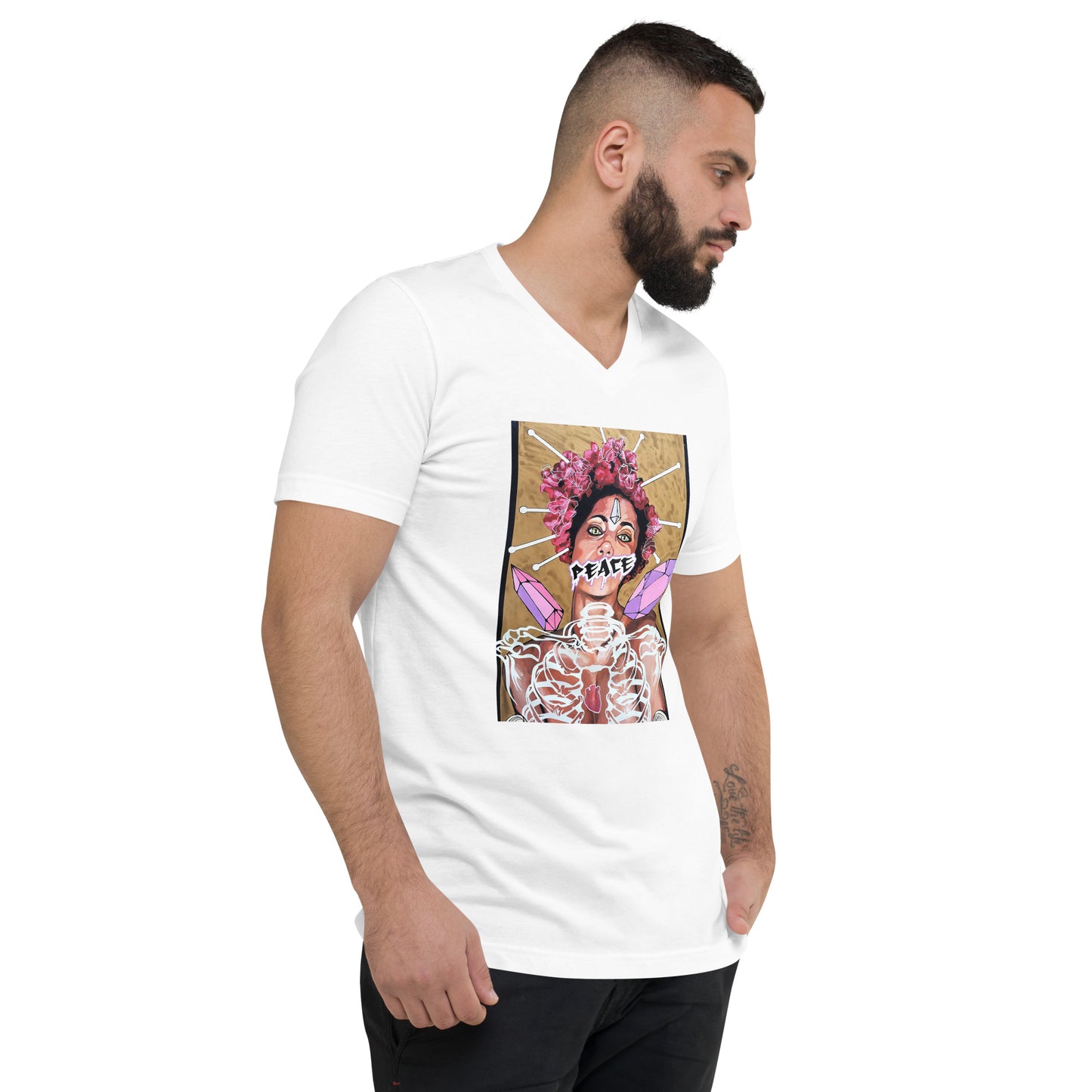 Kurzärmeliges Unisex-T-Shirt mit V-Ausschnitt Peace