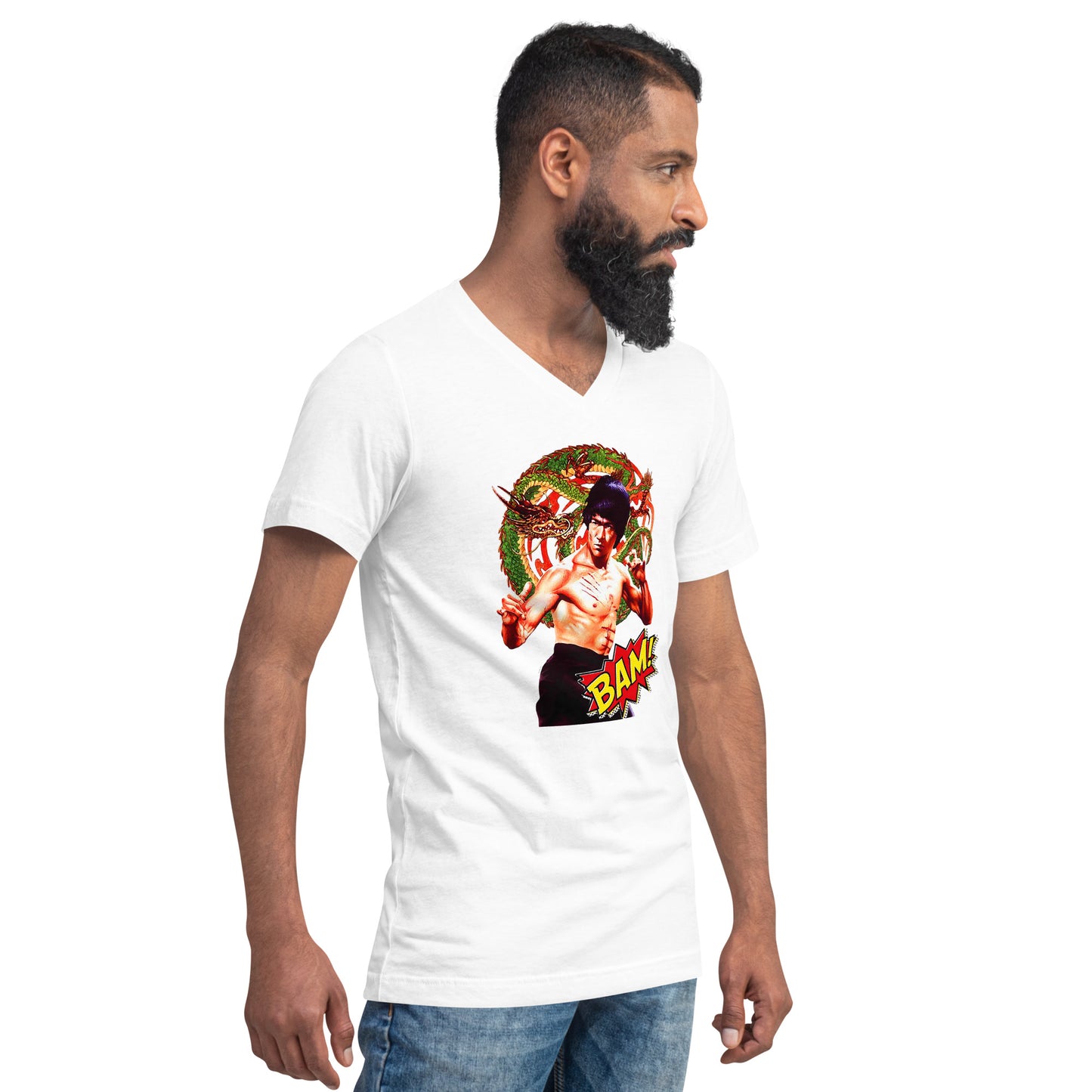Kurzärmeliges Unisex-T-Shirt mit V-Ausschnitt Bruce Lee