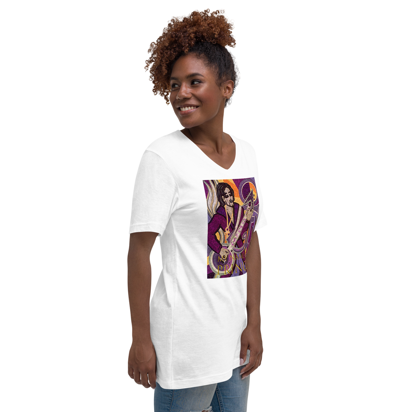 Kurzärmeliges Unisex-T-Shirt mit V-Ausschnitt My name is Prince