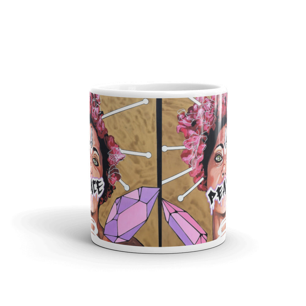 Weiße, glänzende Tasse PEACE