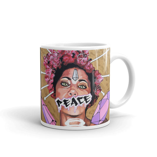 Weiße, glänzende Tasse PEACE