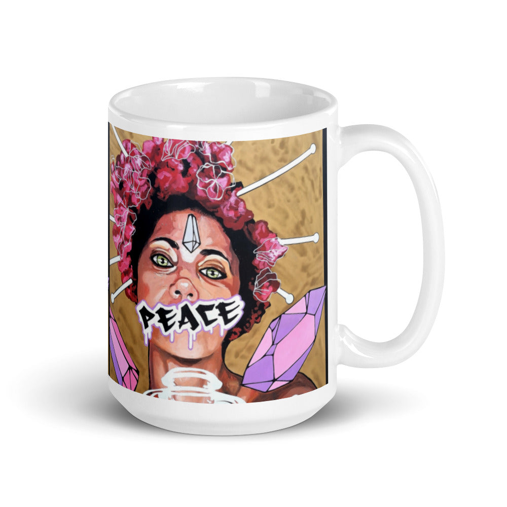 Weiße, glänzende Tasse PEACE