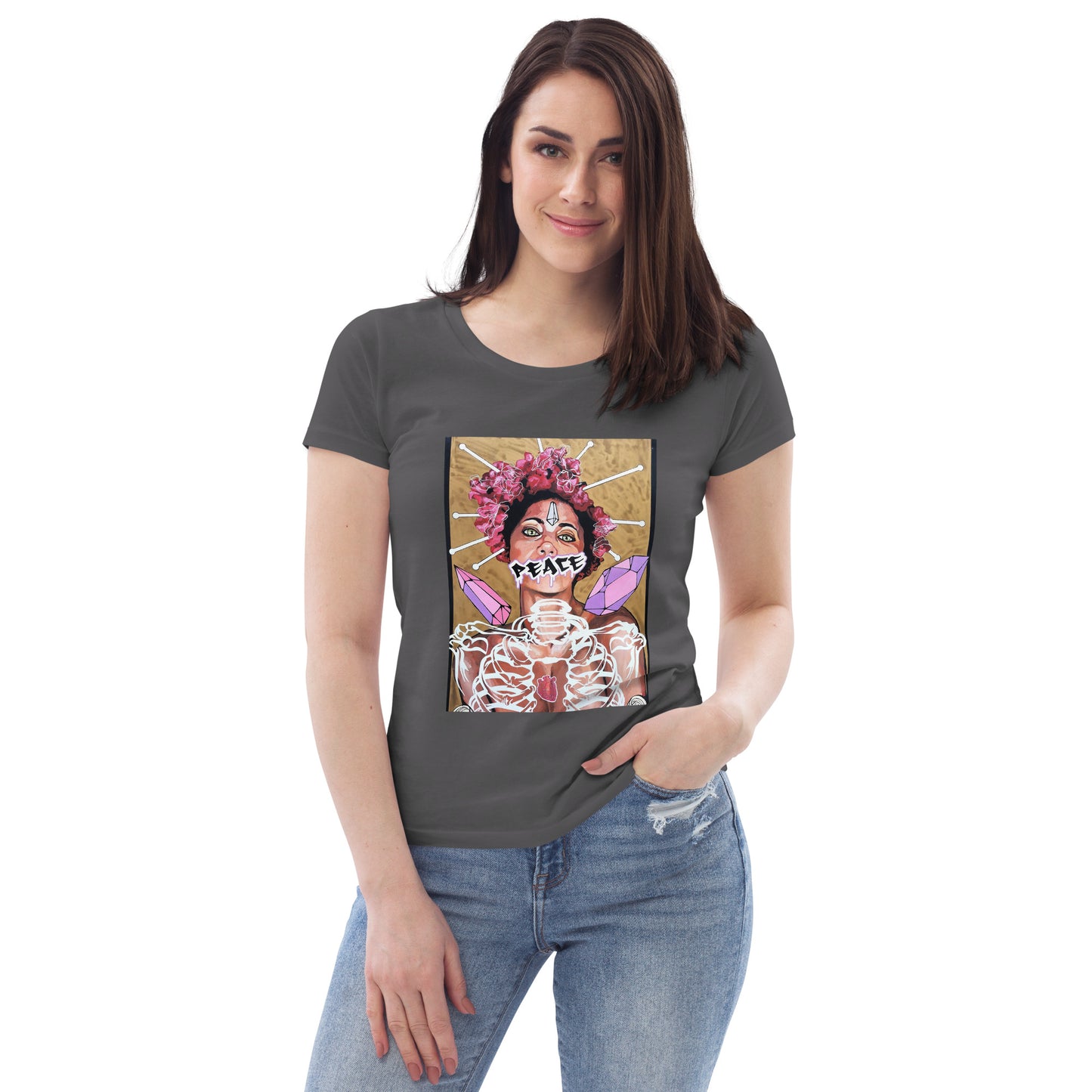Enganliegendes Öko-T-Shirt für Damen Peace