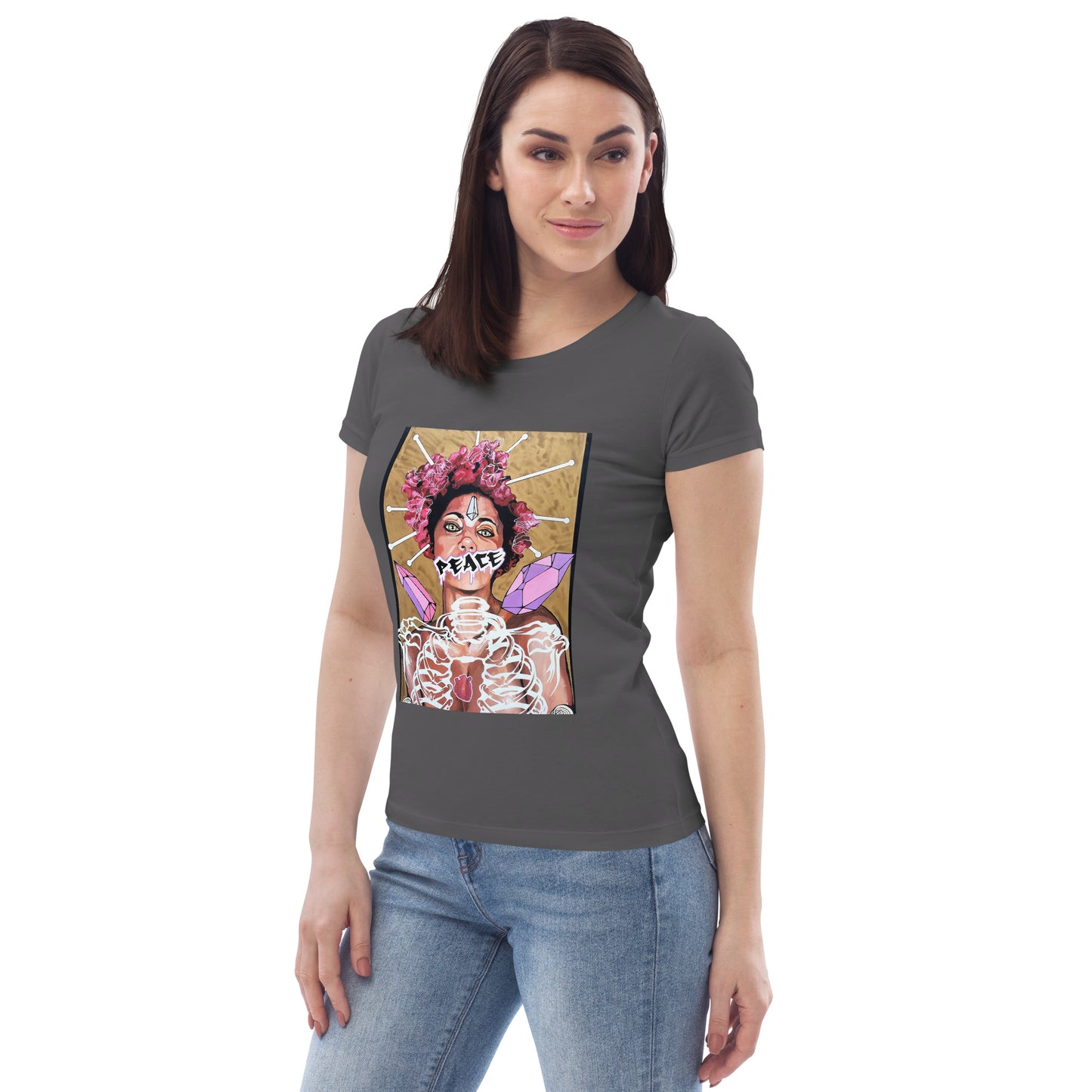 Enganliegendes Öko-T-Shirt für Damen Peace