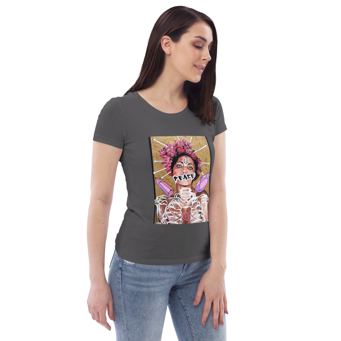 Enganliegendes Öko-T-Shirt für Damen Peace