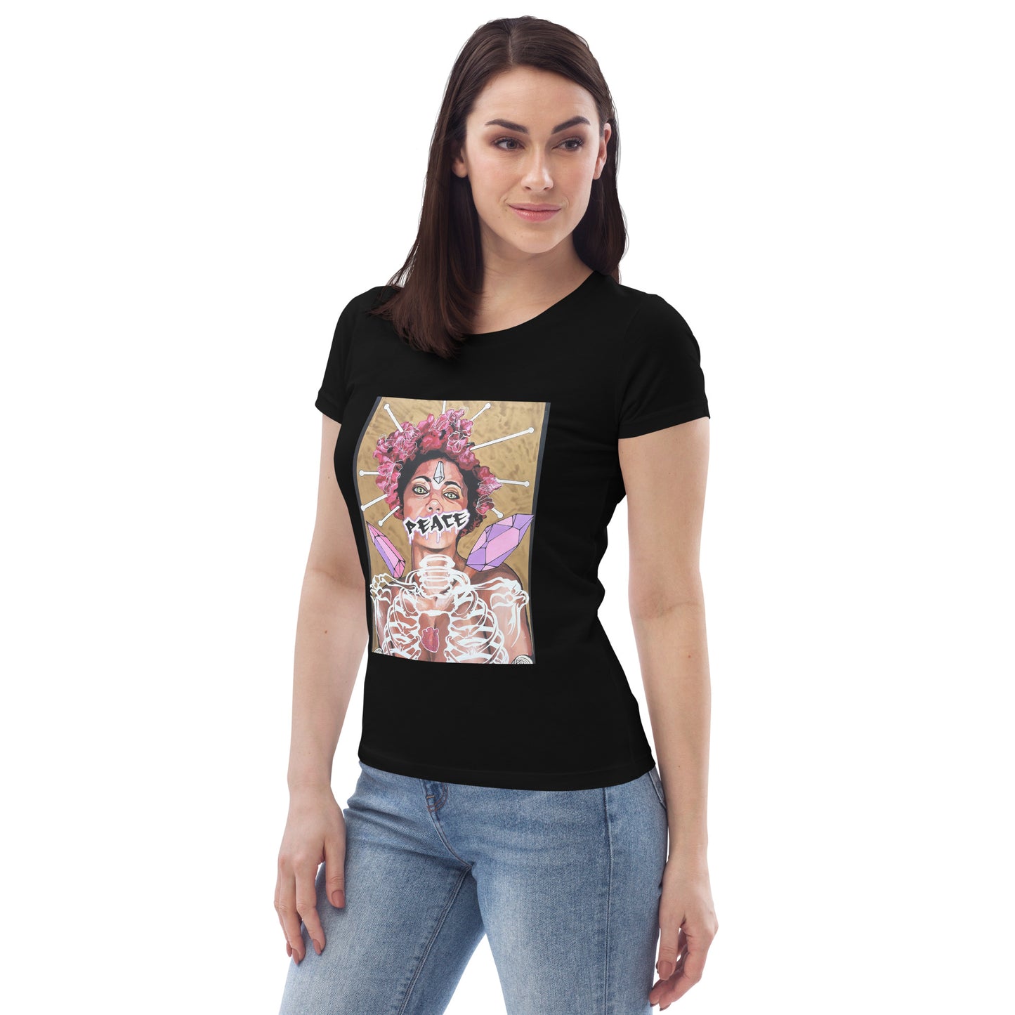 Enganliegendes Öko-T-Shirt für Damen Peace
