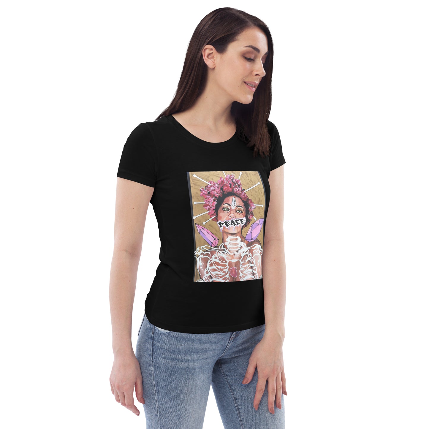 Enganliegendes Öko-T-Shirt für Damen Peace