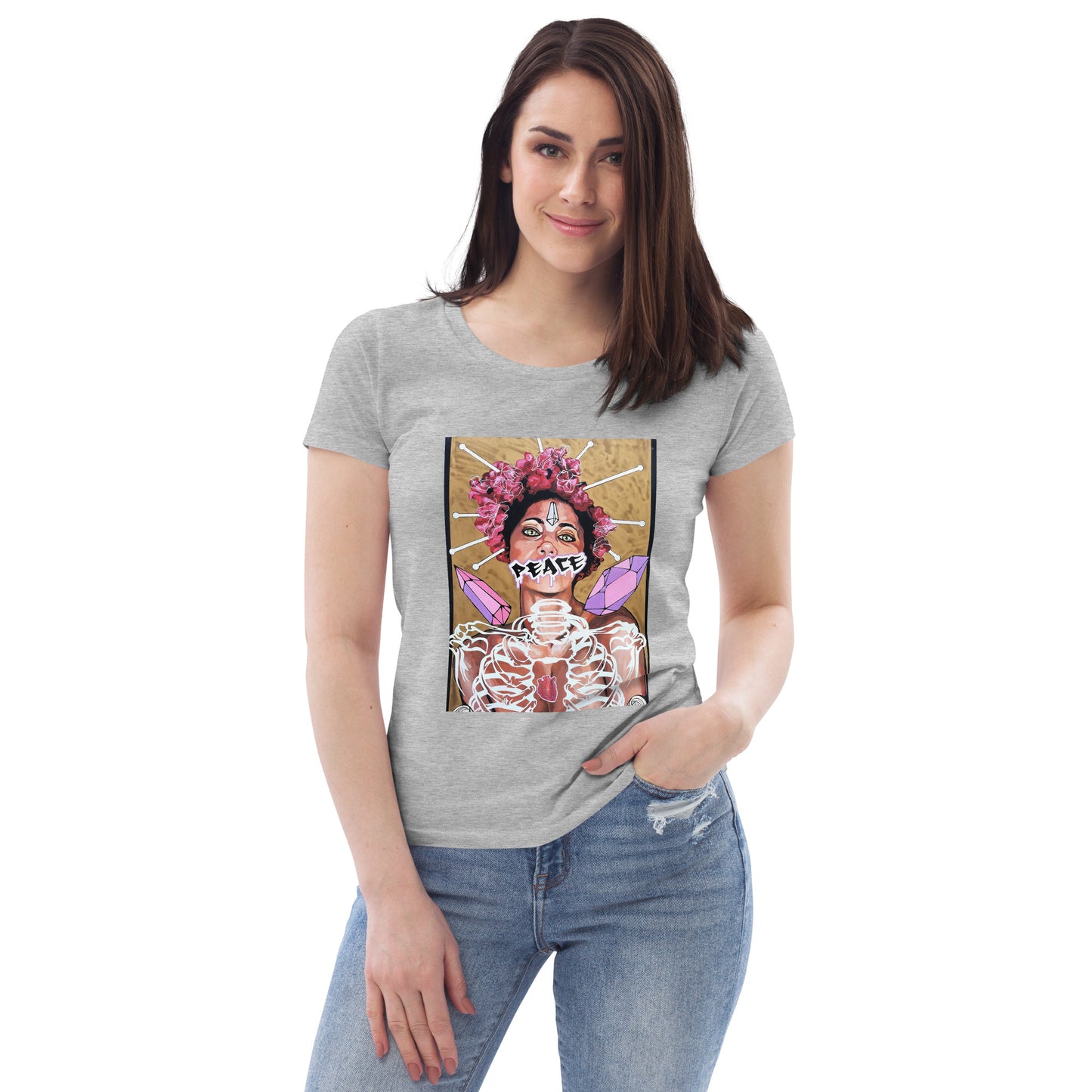 Enganliegendes Öko-T-Shirt für Damen Peace