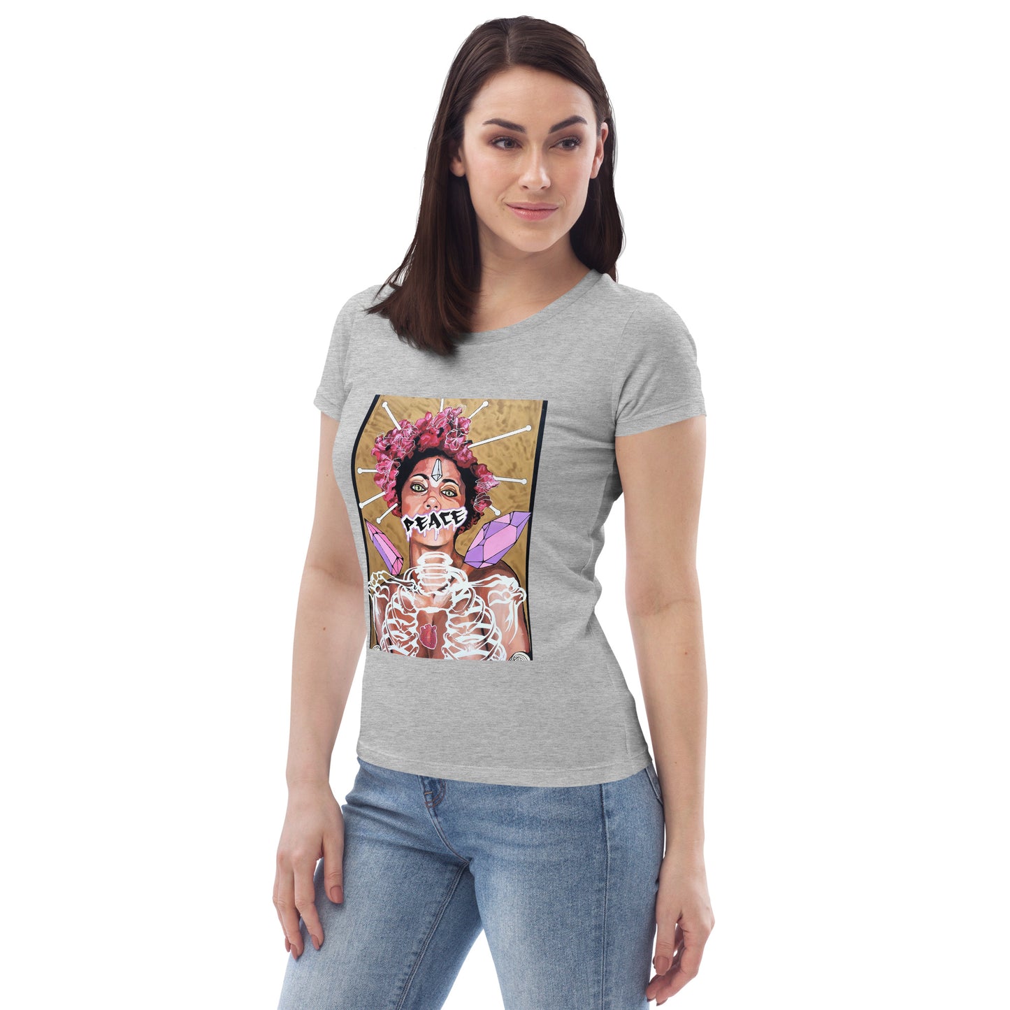 Enganliegendes Öko-T-Shirt für Damen Peace