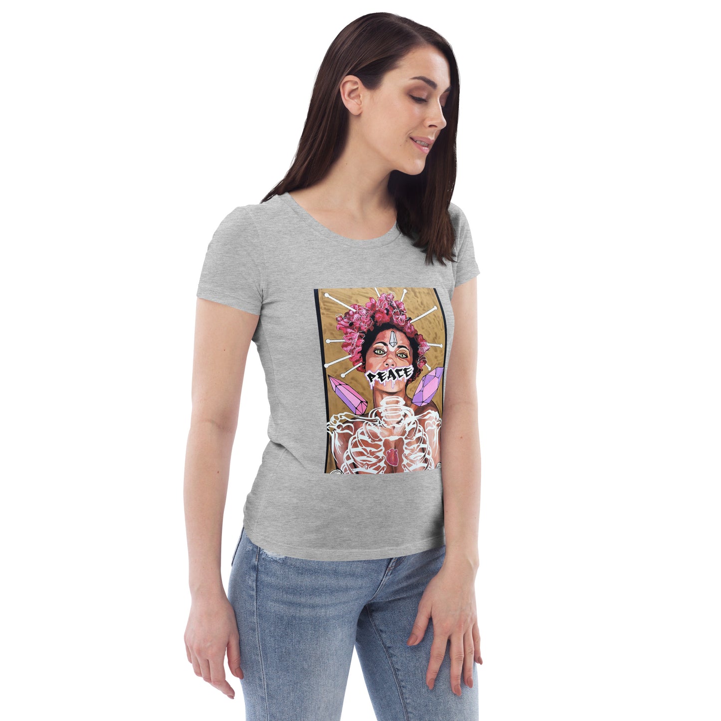 Enganliegendes Öko-T-Shirt für Damen Peace