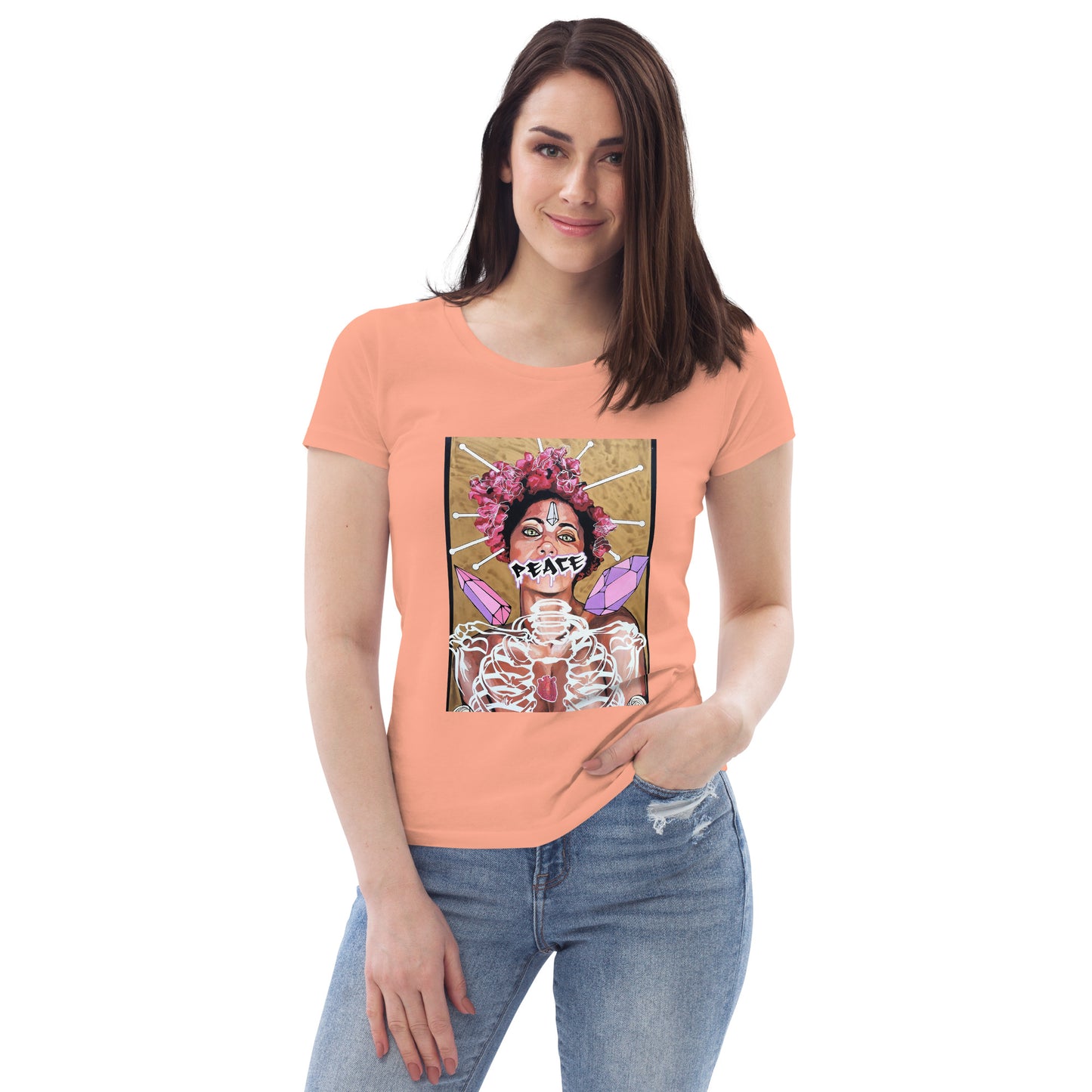 Enganliegendes Öko-T-Shirt für Damen Peace
