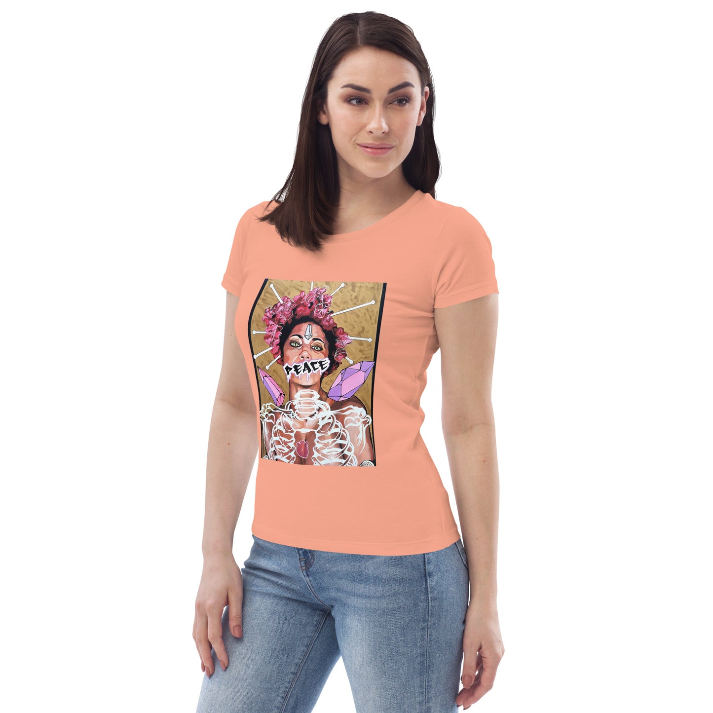 Enganliegendes Öko-T-Shirt für Damen Peace