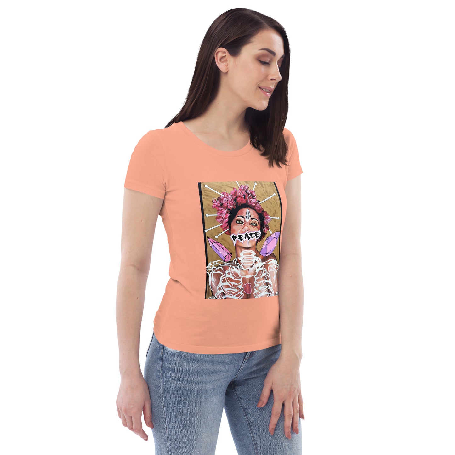 Enganliegendes Öko-T-Shirt für Damen Peace