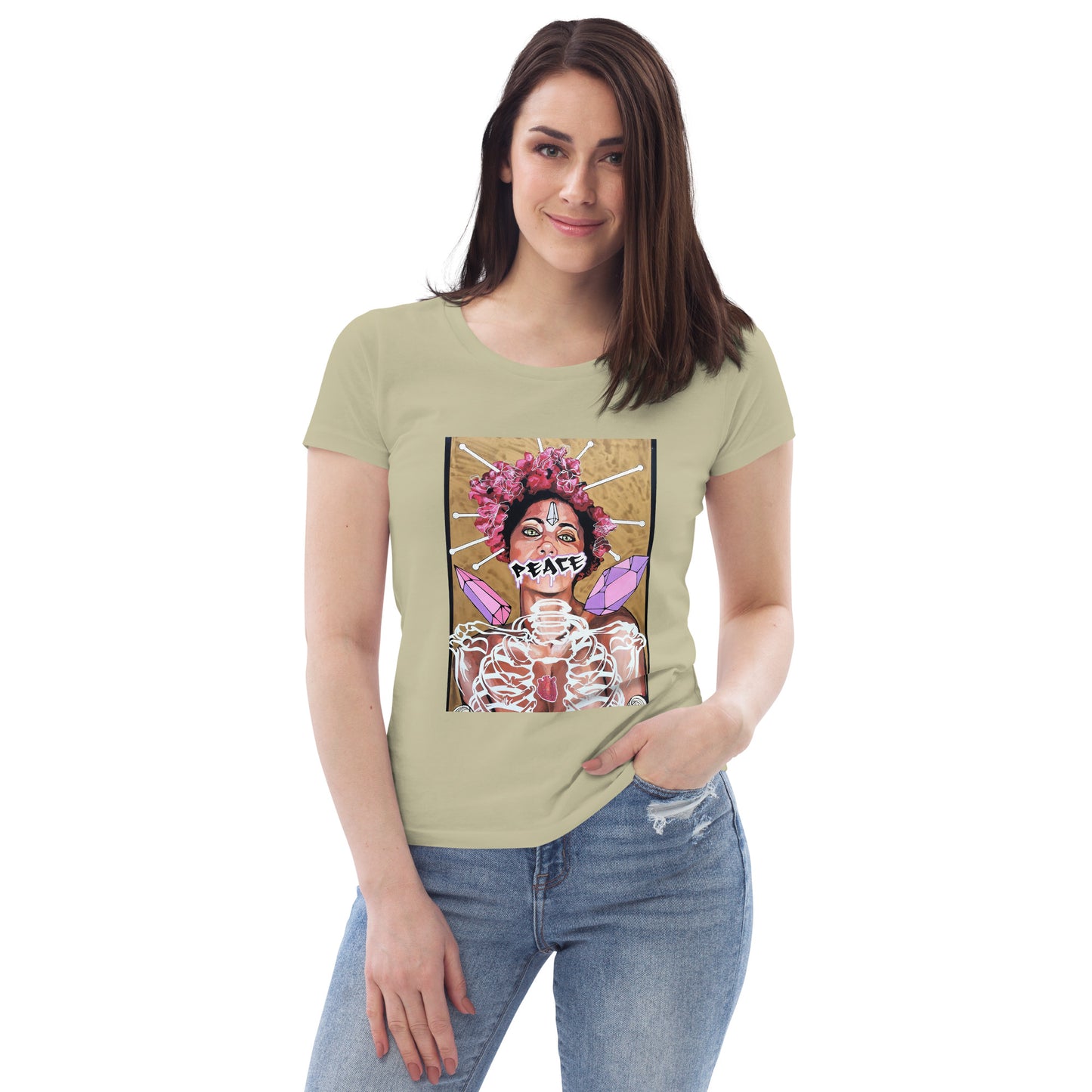 Enganliegendes Öko-T-Shirt für Damen Peace