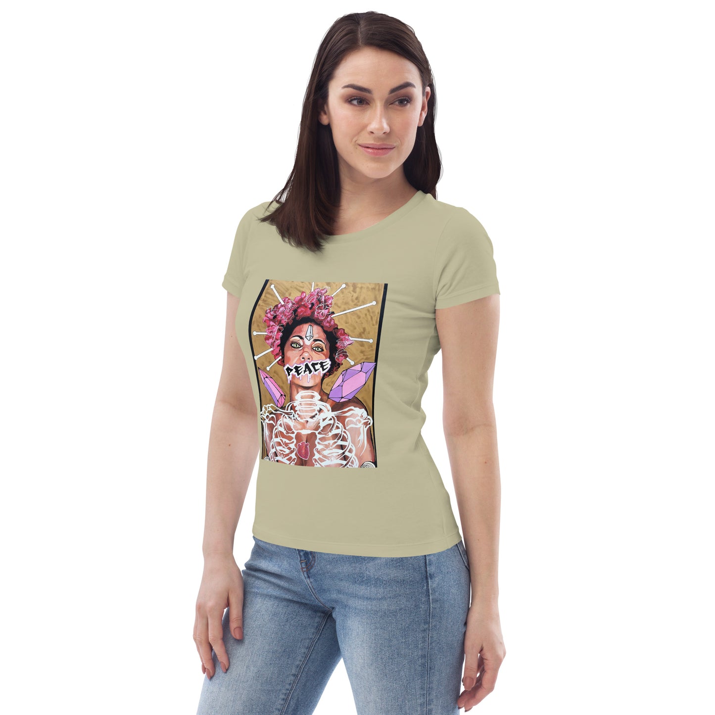Enganliegendes Öko-T-Shirt für Damen Peace