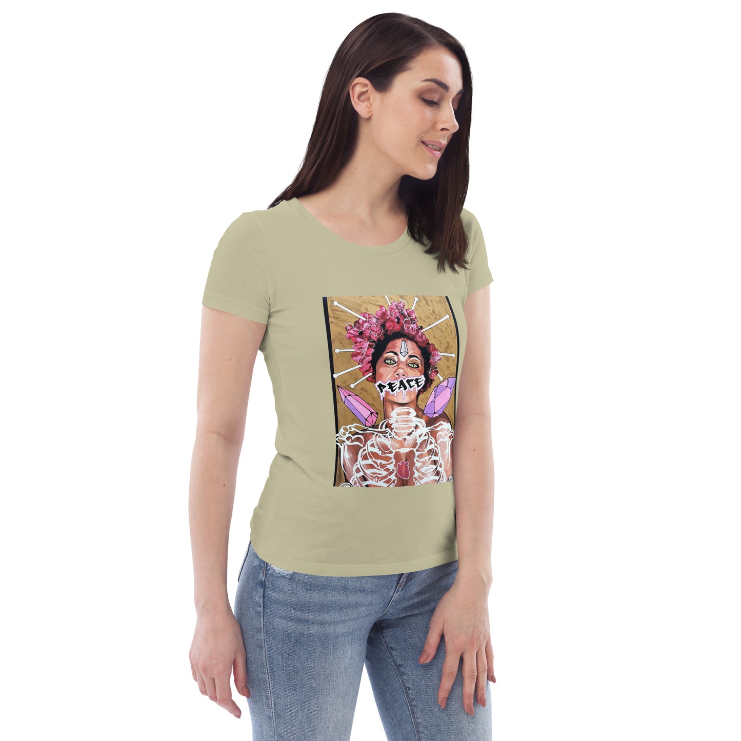 Enganliegendes Öko-T-Shirt für Damen Peace