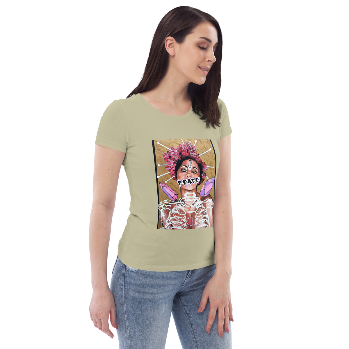 Enganliegendes Öko-T-Shirt für Damen Peace