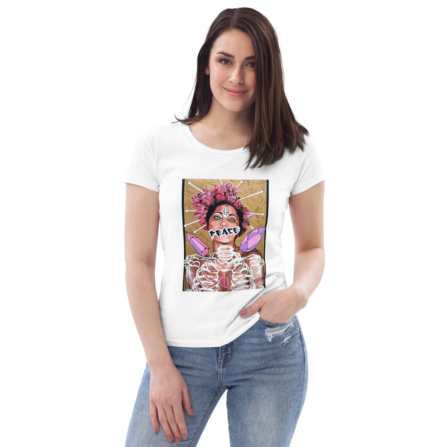 Enganliegendes Öko-T-Shirt für Damen Peace
