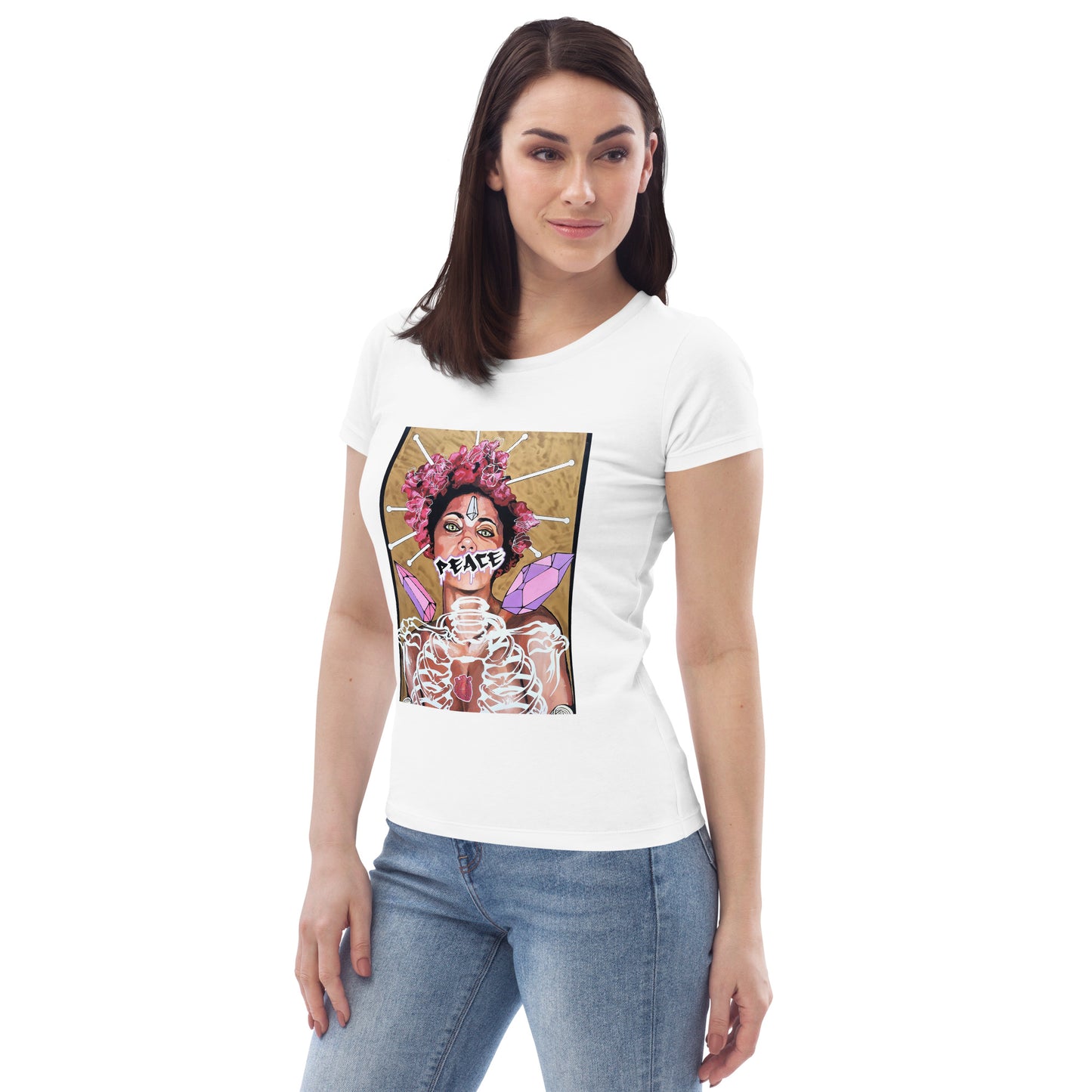 Enganliegendes Öko-T-Shirt für Damen Peace